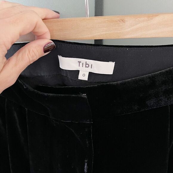 Tibi Wide Leg Cropped Pants Women's Size 0 XS Goth Witch Black Velvet Cropped - Picture 10 of 15